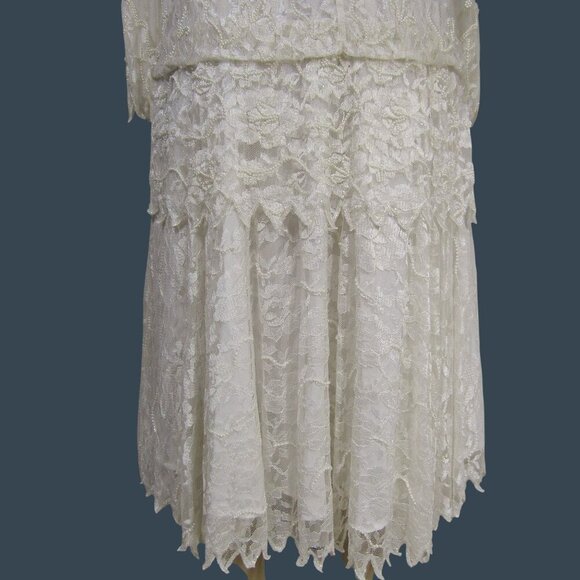 VTG SCALA M Lace Beaded Romantic Wedding Flapper Drop Waist Midi Maxi Dress - Picture 10 of 15